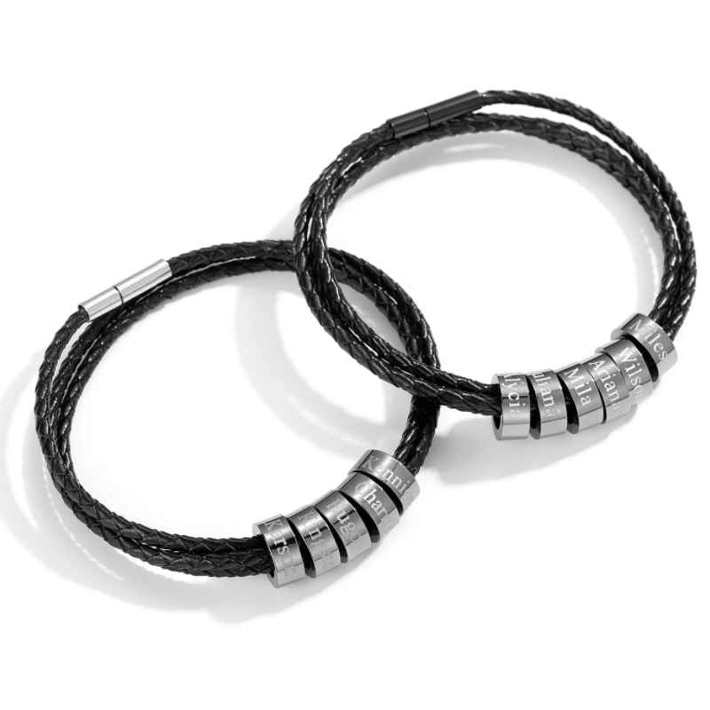 Lederarmband mit gravierten Namensringen für ihn - Liebesketten