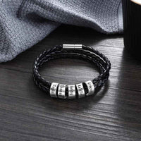 Lederarmband mit gravierten Namensringen für ihn