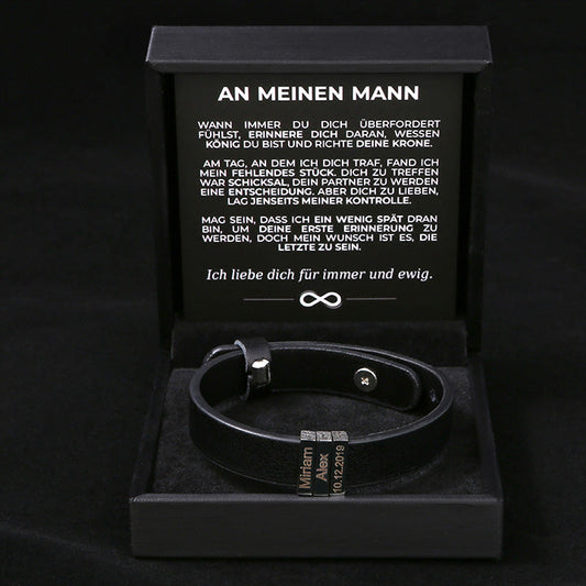 Lederarmband mit gravierten Plättchen für ihn - Liebesketten