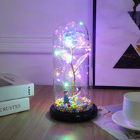 Leuchtende Rose unter Glas mit feiner Lichterkette