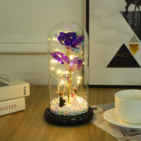 Leuchtende Rose unter Glas mit feiner Lichterkette