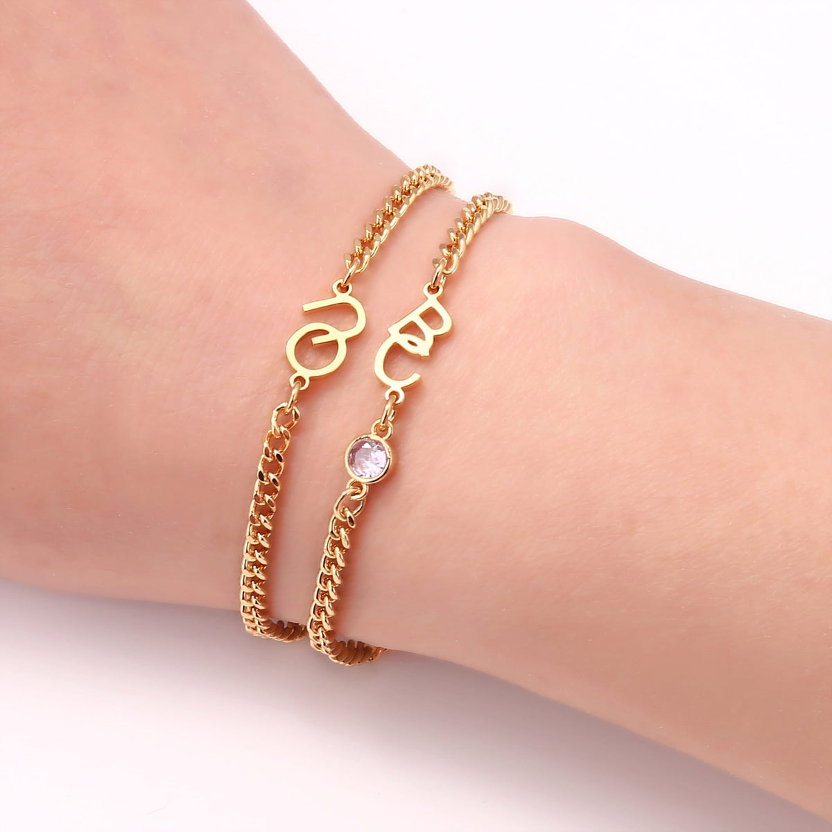 Partnerarmbänder mit Initialen und Geburtsstein - Liebesketten