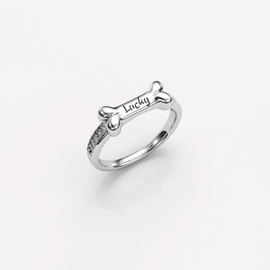 Ring mit Knochenmotiv und Namen deines Hundes - Liebesketten