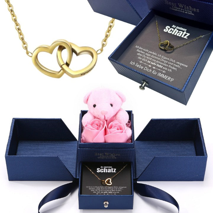 Rosenbär-Box mit gravierter Kette und deiner Notiz