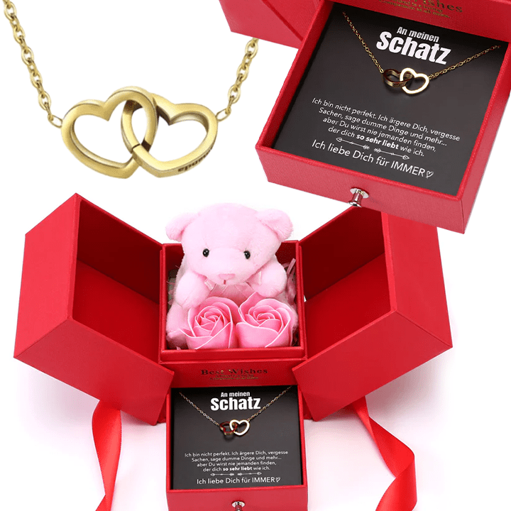 Rosenbär-Box mit gravierter Kette und deiner Notiz - Liebesketten