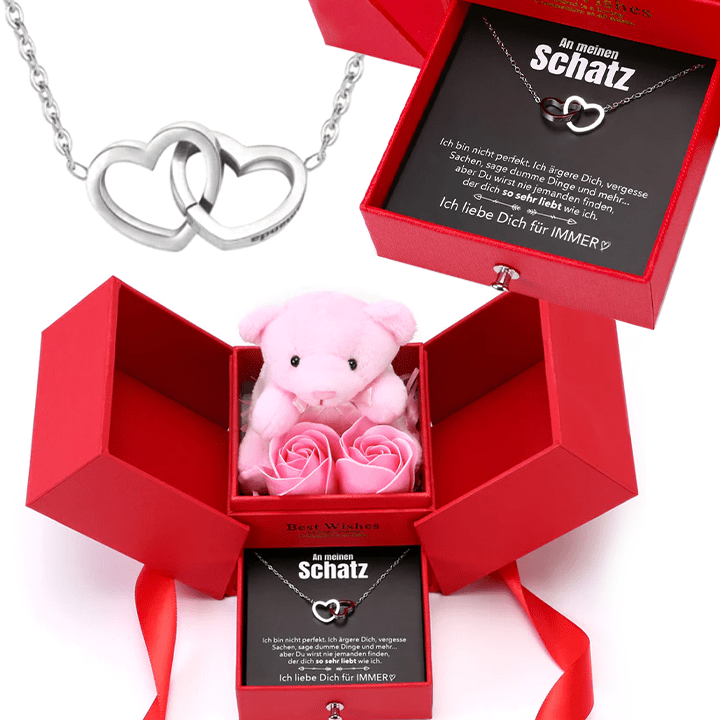 Rosenbär-Box mit gravierter Kette und deiner Notiz - Liebesketten