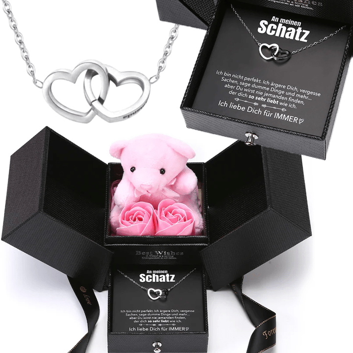 Rosenbär-Box mit gravierter Kette und deiner Notiz - Liebesketten