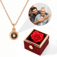 Rosenbox mit Foto-Kreiskette und echter roter Rose