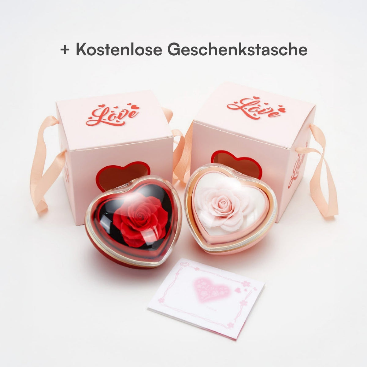 Rotierende Rosenbox mit gravierter Doppelherzkette - Liebesketten