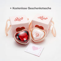 Rotierende Rosenbox mit gravierter Doppelherzkette