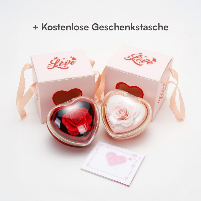Rotierende Rosenbox mit gravierter Doppelherzkette