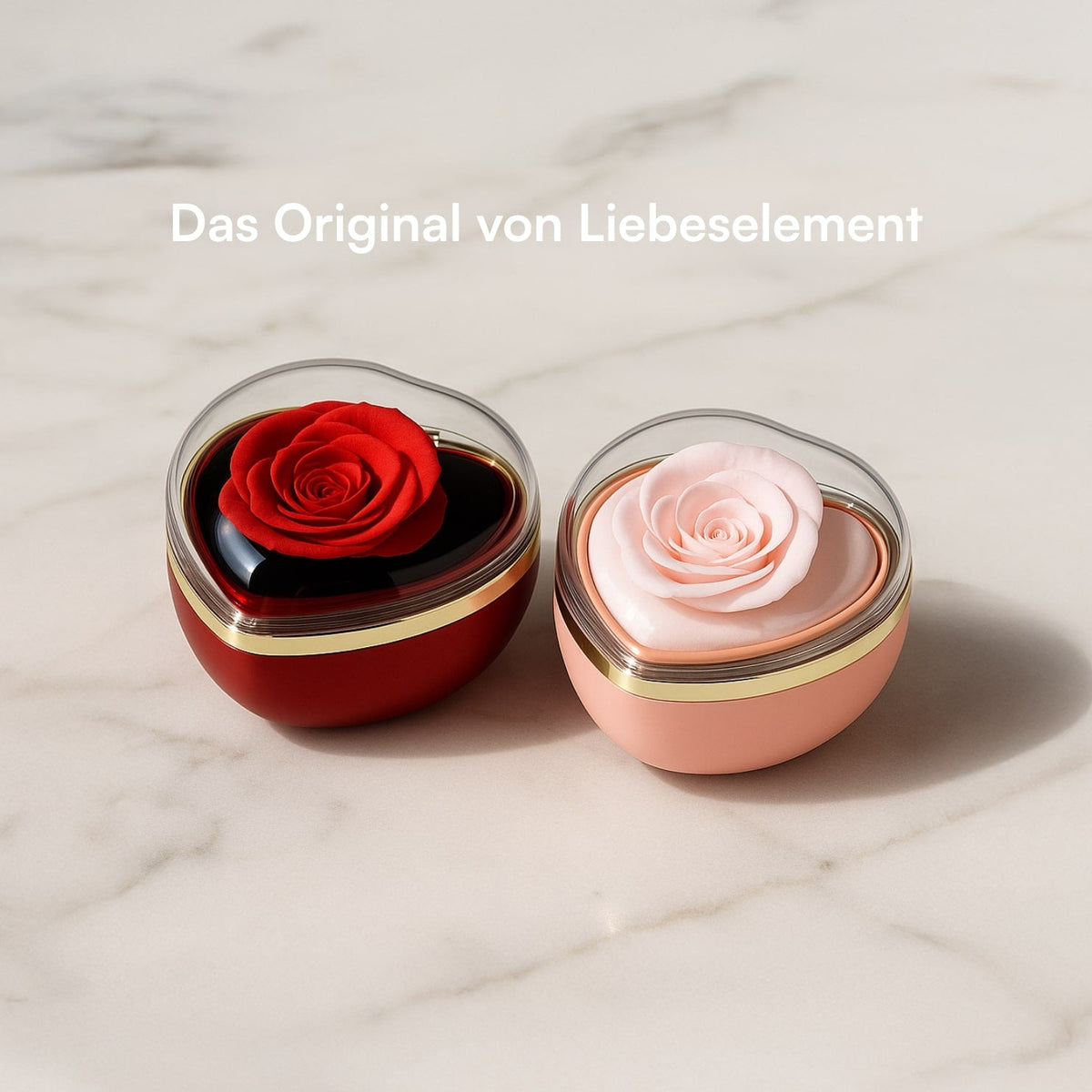 Rotierende Rosenbox mit gravierter Doppelherzkette - Liebesketten
