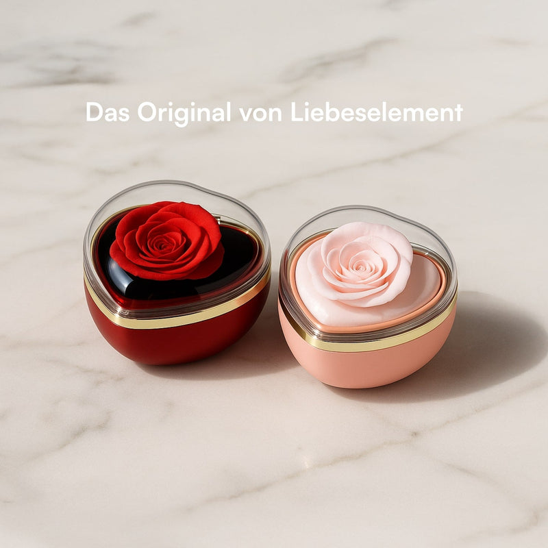 Rotierende Rosenbox mit gravierter Doppelherzkette