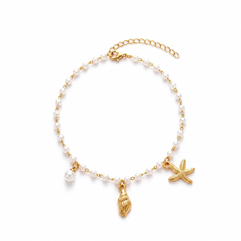 Strand-Fusskette mit Muschel- und Seestern-Charms