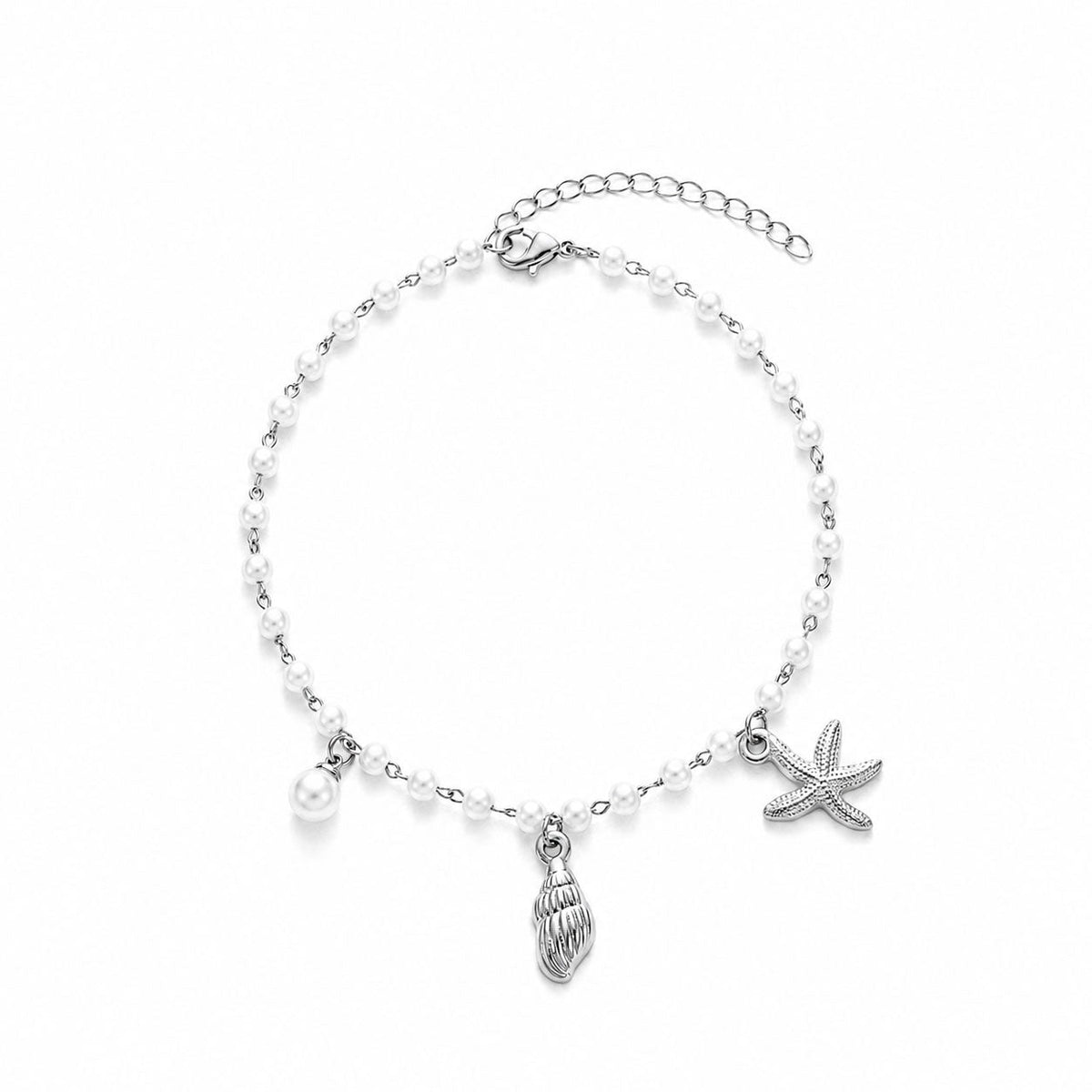 Strand-Fusskette mit Muschel- und Seestern-Charms - Liebesketten