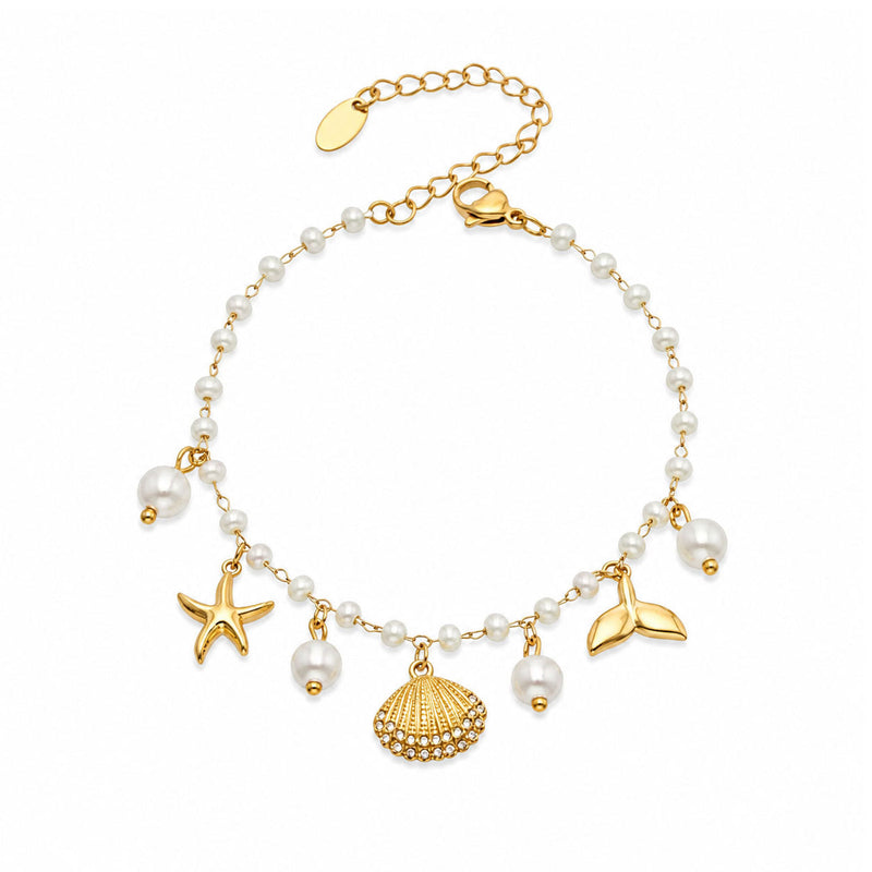 Strand-Fusskette mit Muschel- und Seestern-Charms