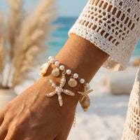 Strand-Fusskette mit Muschel- und Seestern-Charms