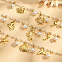 Strand-Fusskette mit Muschel- und Seestern-Charms