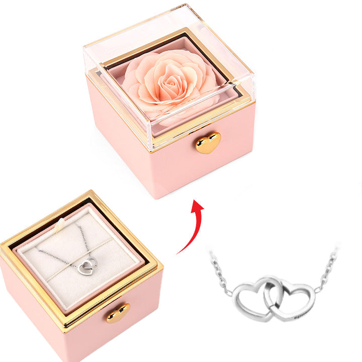 Überraschungs-Rosenbox mit gravierter Herzkette - Liebesketten