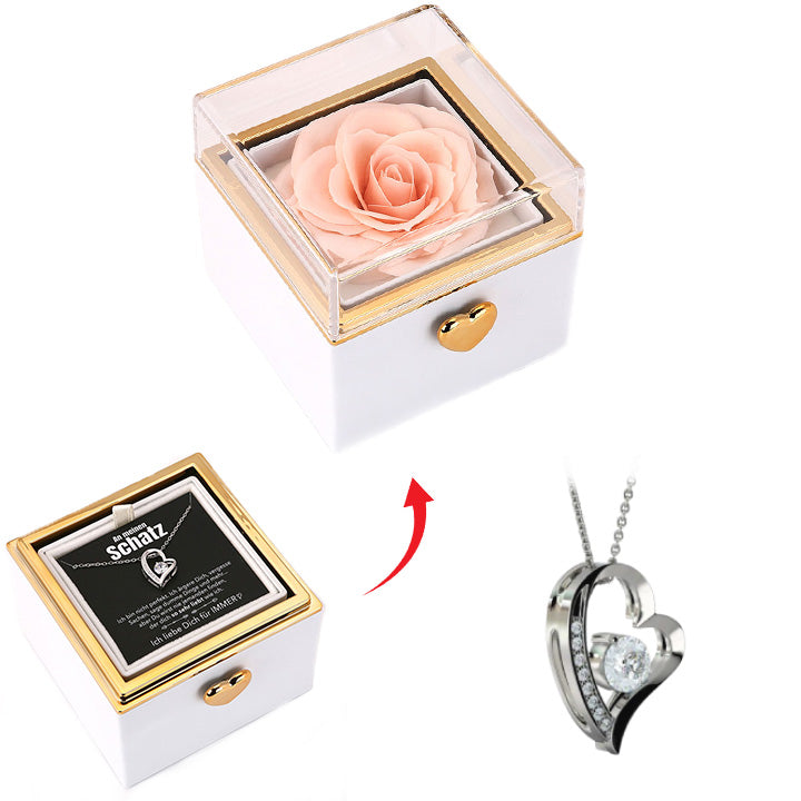 Überraschungs-Rosenbox mit Herzkette und Notiz - Liebesketten
