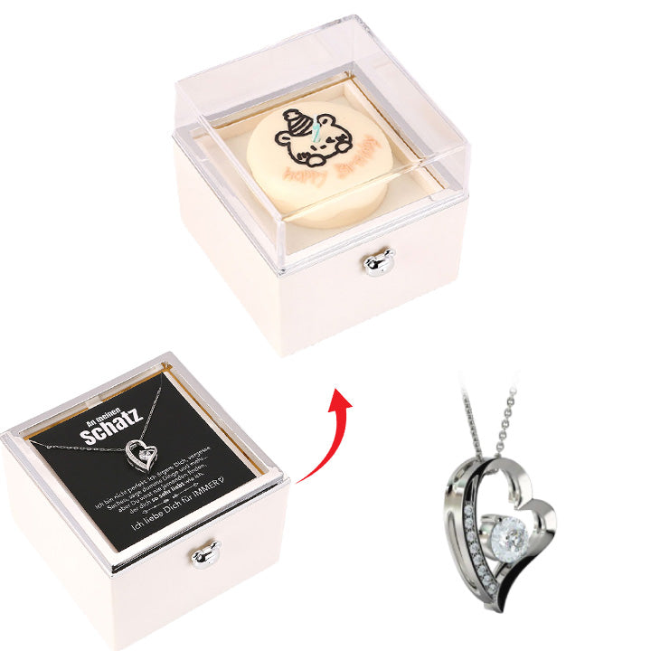 Überraschungs-Rosenbox mit Herzkette und Notiz - Liebesketten