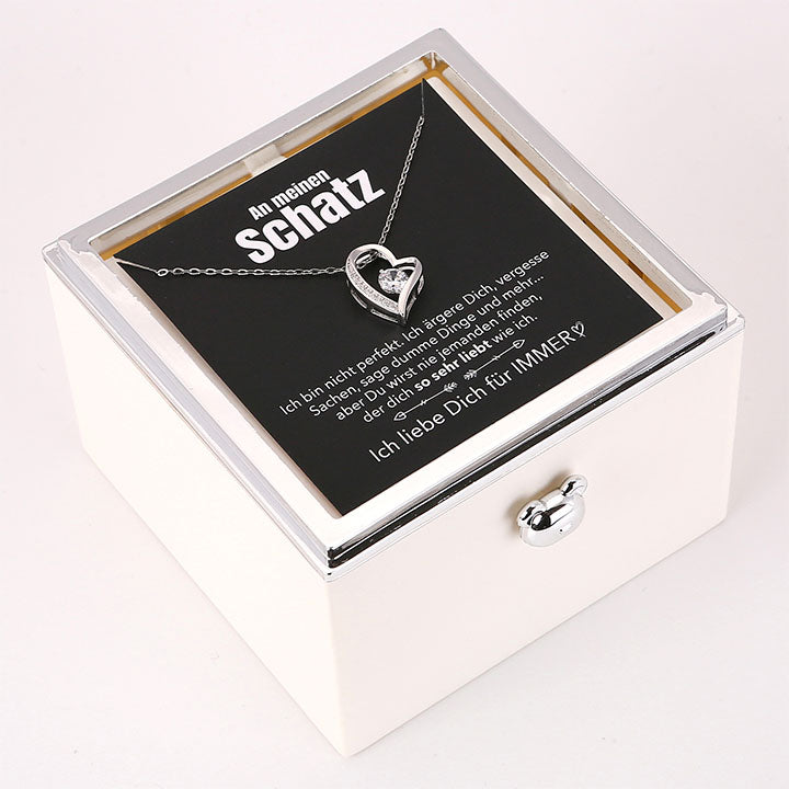 Überraschungs-Rosenbox mit Herzkette und Notiz