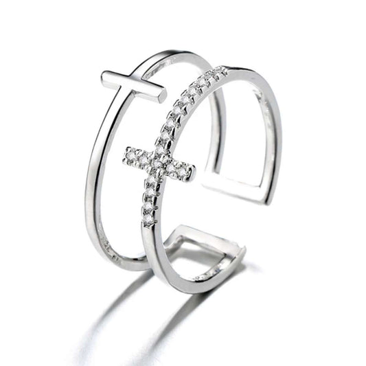Verstellbarer Kreuz-Ring mit funkelnden Steinen - Liebesketten